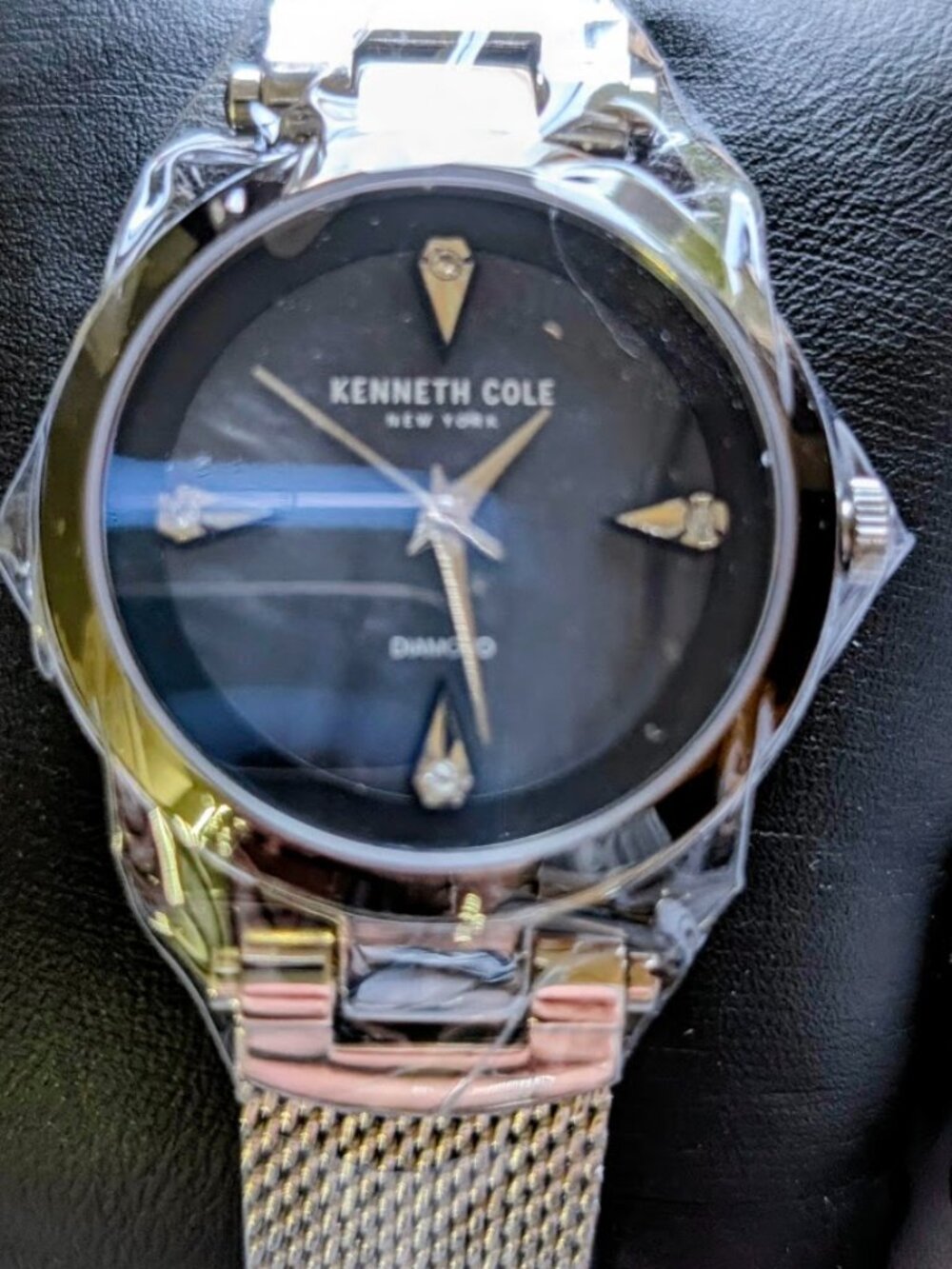 Kenneth Cole New York Women's 34mm Silver Mesh Black Diamond WatchKCWLG2236301